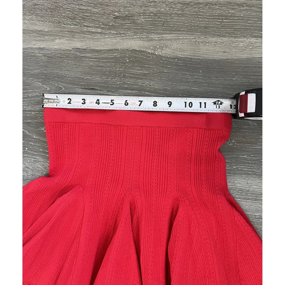 LoveShackFancy Meryl Red Ribbed Pointelle Knit Flared Skater Mini Skirt Size S